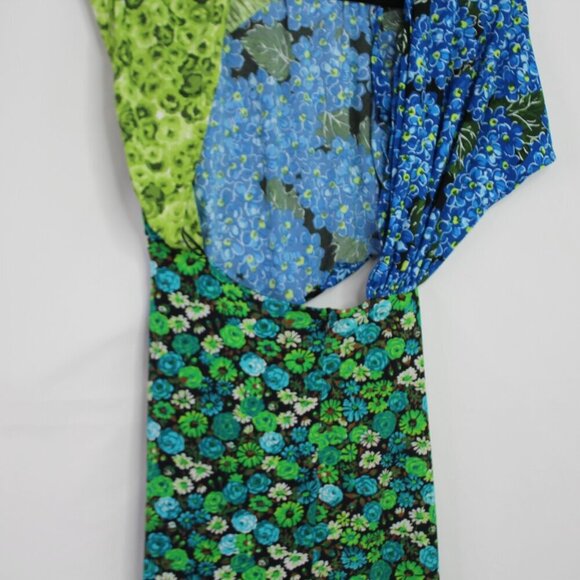 Zara Floral Midi Dress Stretch Asymmetrical Blue Green Print Blogger Fave SizeXS - Picture 11 of 16